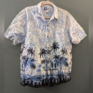Vintage Men's Short-Sleeve Palm Print Button-Up Shirt Size Large